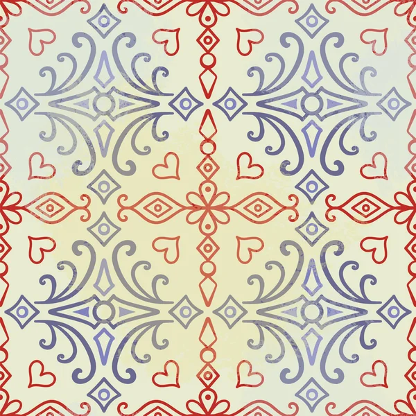 Seamless Vintage Pattern with Hearts — Stock Vector