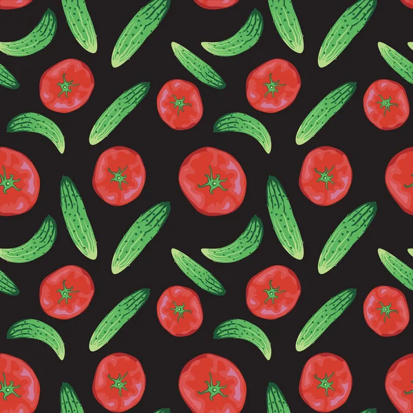 Textura de tomate y pepino sin costuras — Vector de stock