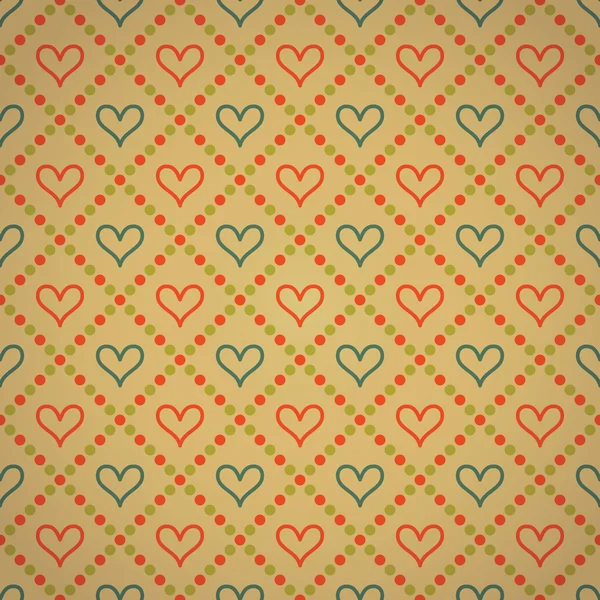 Seamless Vintage Pattern with Hearts — Stock Vector