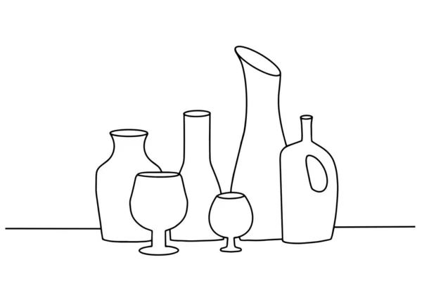 Doodle Disegno Vettoriale Illustrazione Bottiglie Bevande Allineati Fila Tipografia Poster — Vettoriale Stock