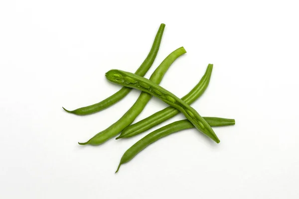 Fresh Pods Asparagus Bean Isolate White One Pod Open Several — Stock Photo, Image