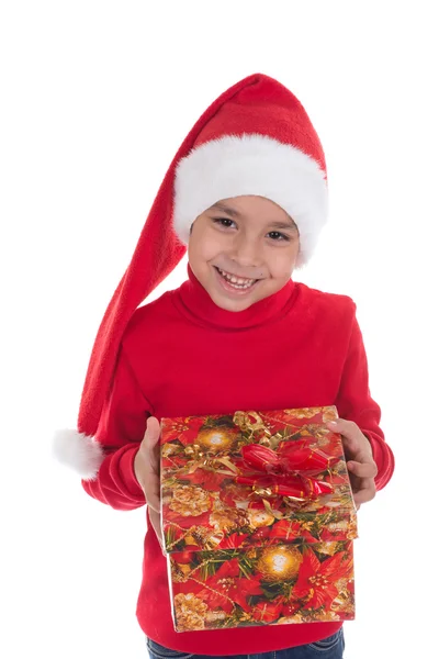 Criança em boné de Papai Noel — Fotografia de Stock