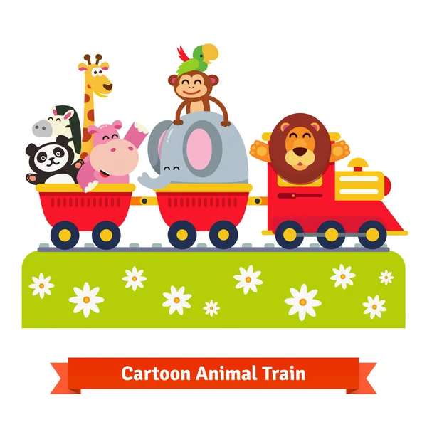 Dibujos animados tren animal feliz. Locomotora y coches . — Vector de stock