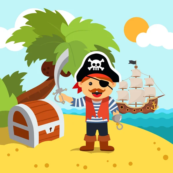 Korsan Kaptan hazine sandığı ile adanın kıyısında