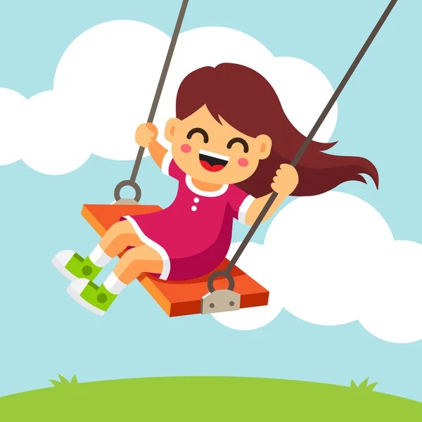 Happy smiling girl kid swinging on a swing — Stock Vector