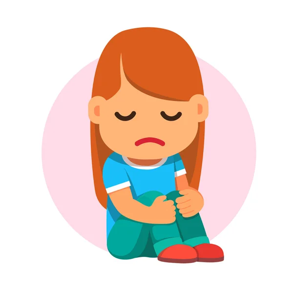 Sad girl sitting and unhappily hugging her knees — Stock Vector