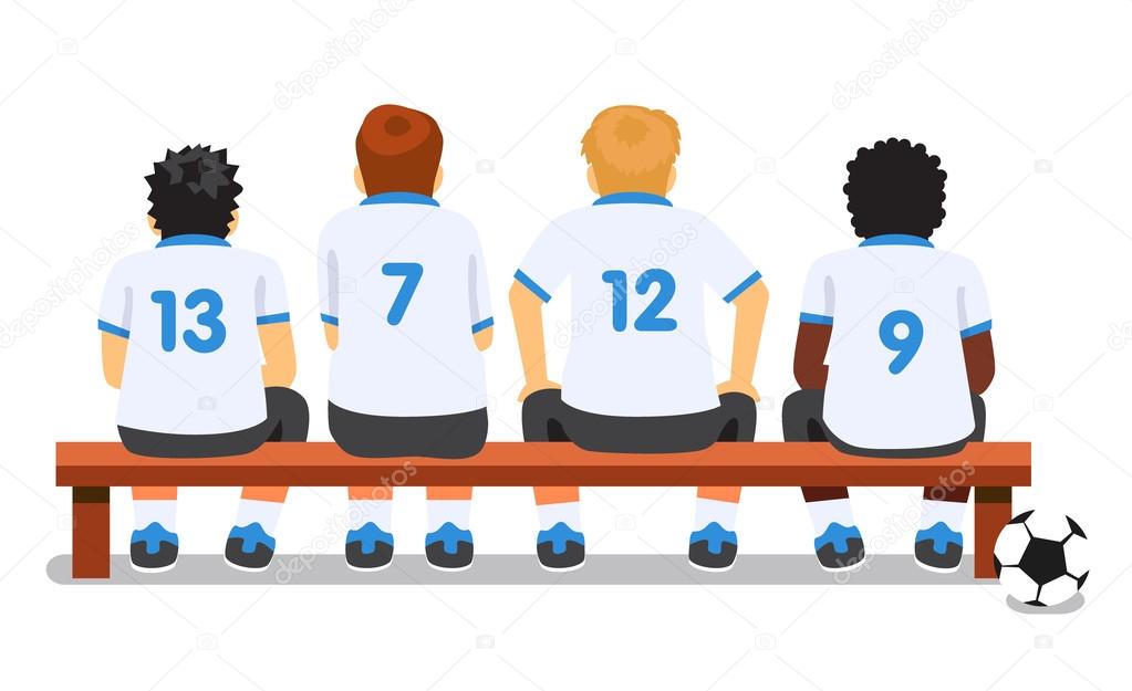 Football soccer sport team sitting on a bench