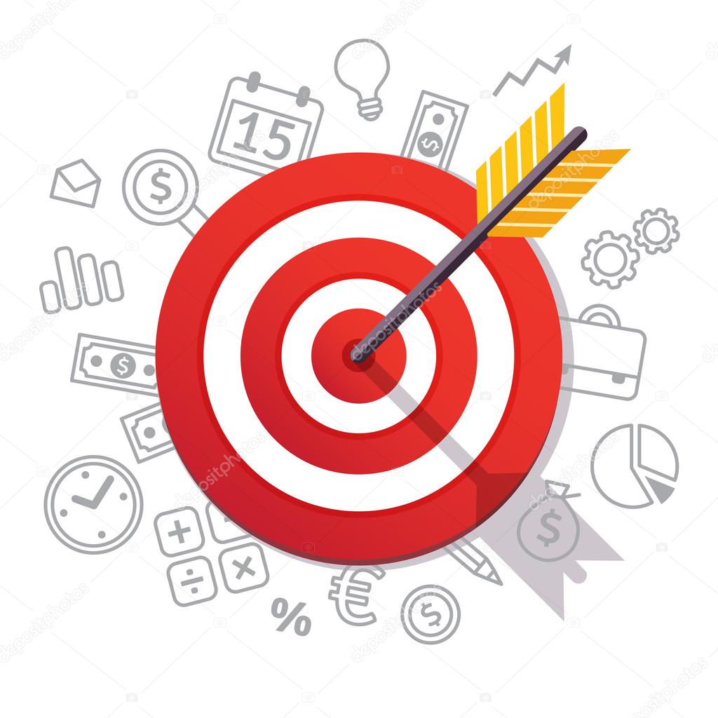 Arrow hits target center. Business success concept