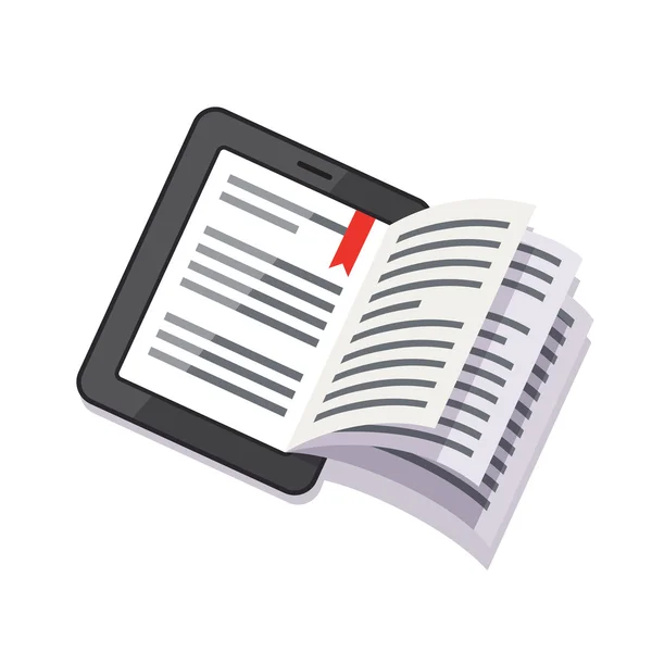 Conceito de computador tablet com livro virando páginas —  Vetores de Stock