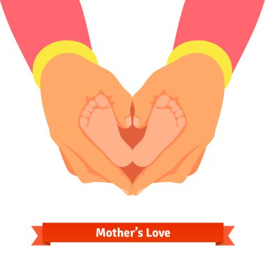 Mother hands holding newborn baby foots