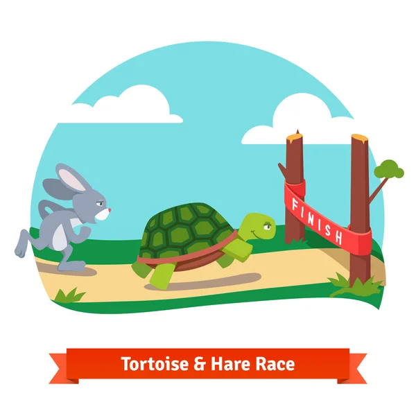 The Tortoise and the Hare racing together to win — Stockový vektor