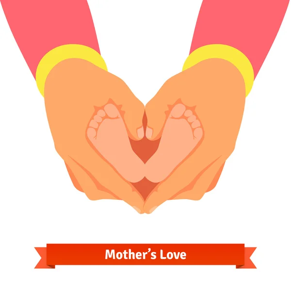 Mother hands holding newborn baby foots — Stock Vector