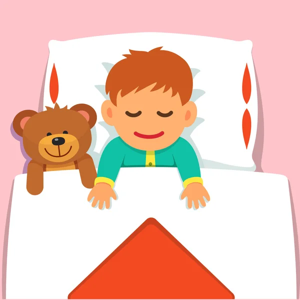 Baby boy sleeping with his plush teddy bear toy — Wektor stockowy