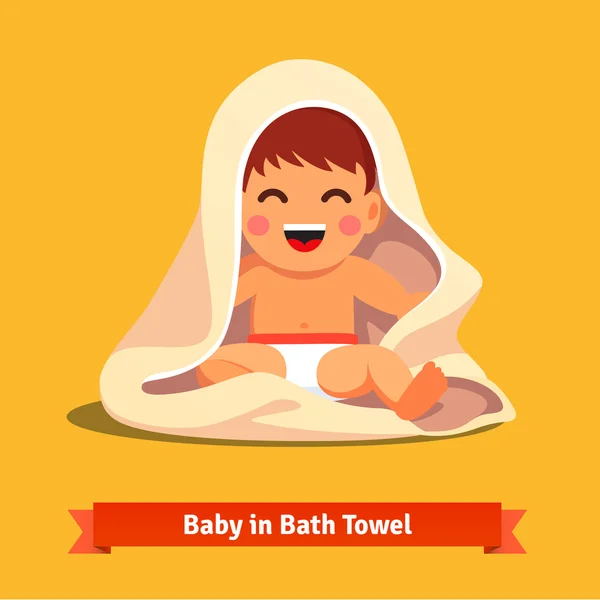 Happy baby boy toddler wrapped in bath towel — Stock Vector