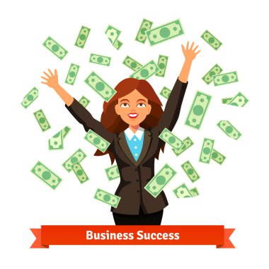 Woman throwing green dollar cash money in the air