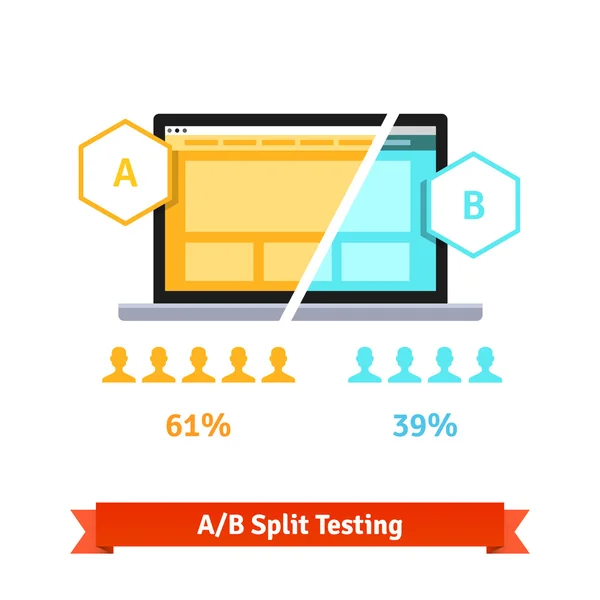 AB split testing. Laptop screen — ストックベクタ