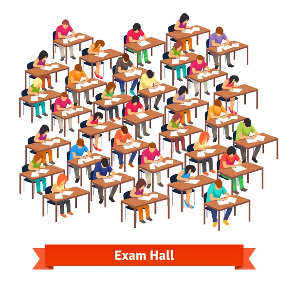 Exam classe pleine d'étudiants qui écrivent un test — Image vectorielle