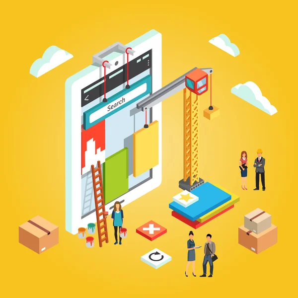 App-Ingenieure bauen mobile Web-App-UX-Oberfläche — Stockvektor