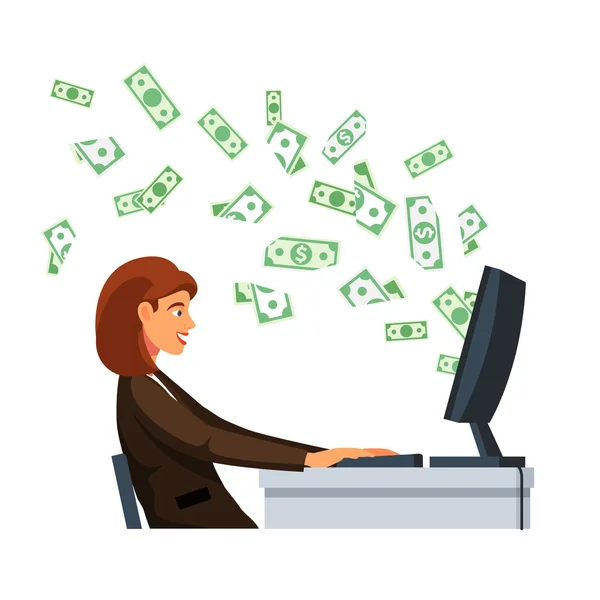 Femme d'affaires assise devant l'écran d'ordinateur — Image vectorielle