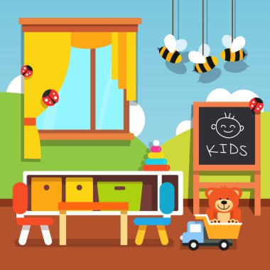 Preschool kindergarten classroom with toys