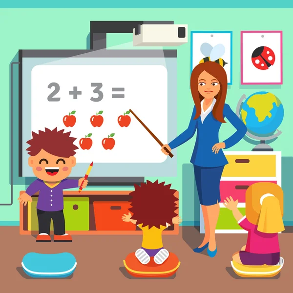 Crianças estudando em sala de aula — Vetor de Stock