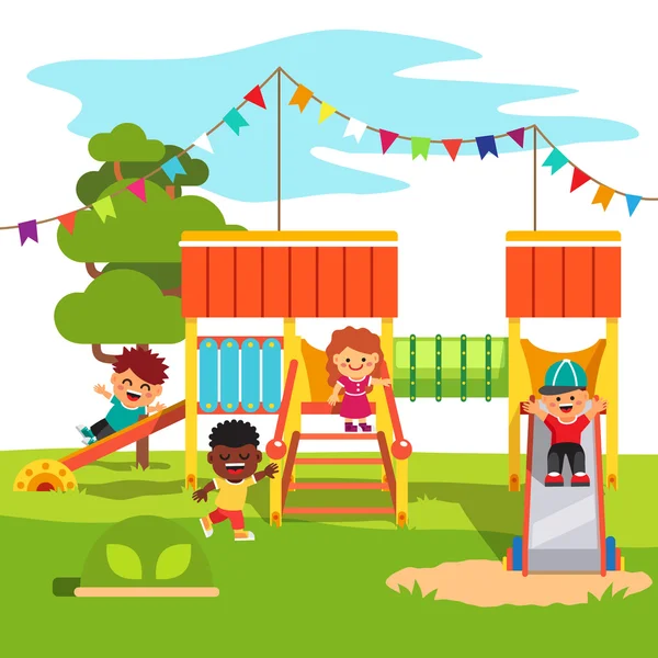 Детская площадка детского сада горка с детьми — стоковый вектор
