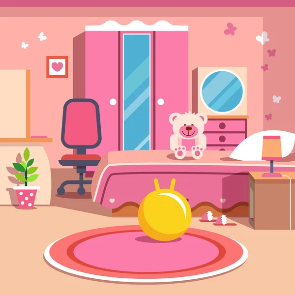 Girls all pink bedroom interior — Stock Vector