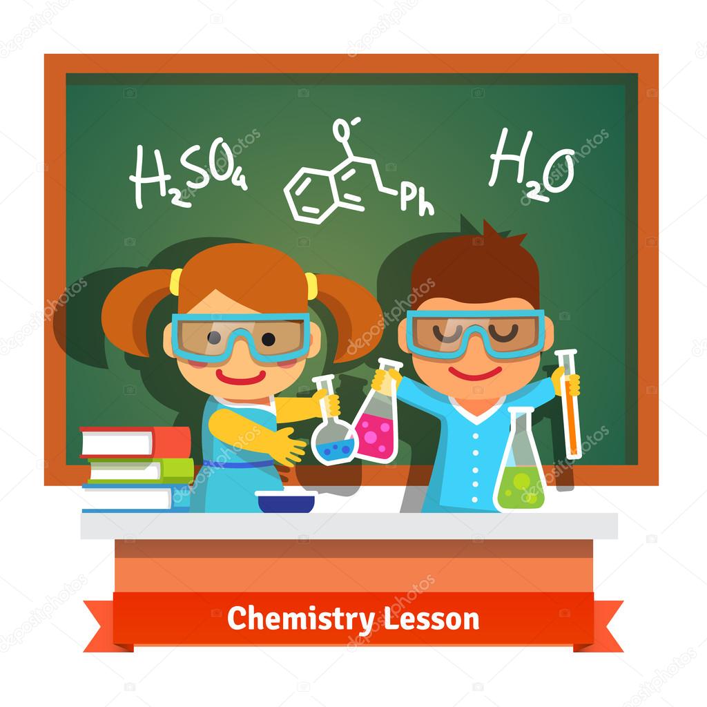 Kids having fun at chemistry lesson — Stock Vector © IconicBestiary