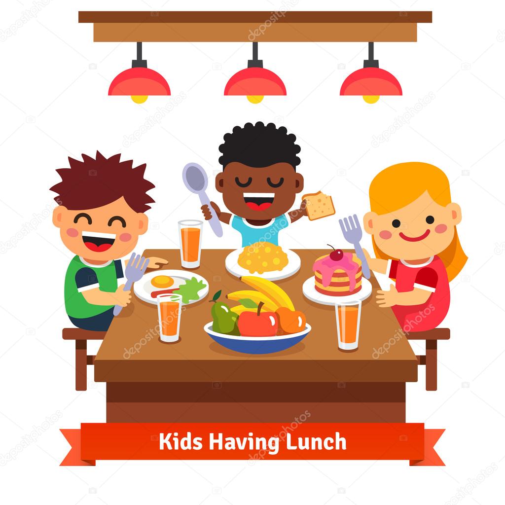 Children having dinner at the kindergarten of home