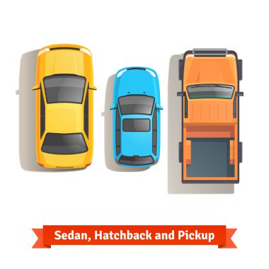 Sedan, hatchback otomobil ve kamyonet üst görüntüleme