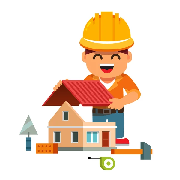Jeune constructeur de maison dans la maison de bâtiment hardhat — Image vectorielle