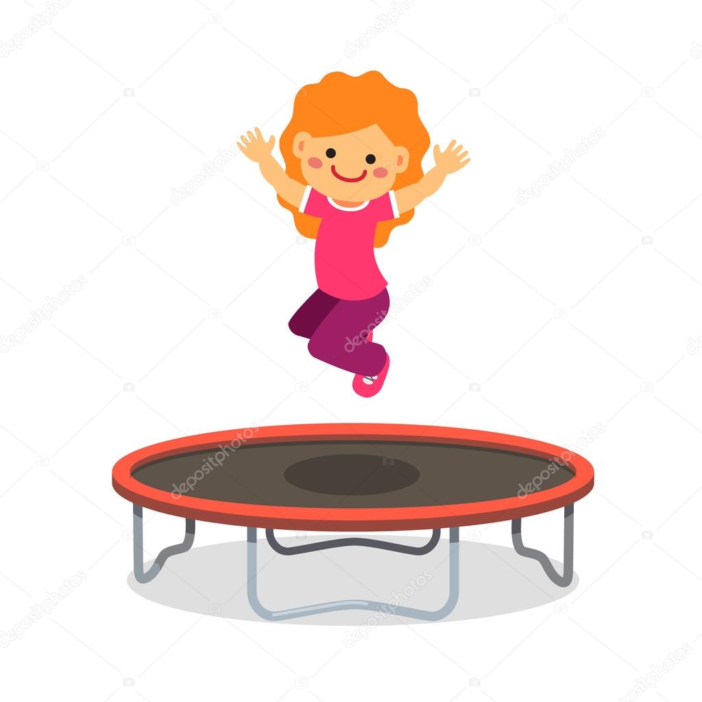 Happy girl jumping on trampoline