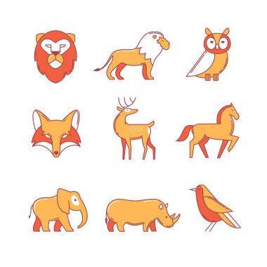 Popular wild life animals thin line icons set clipart