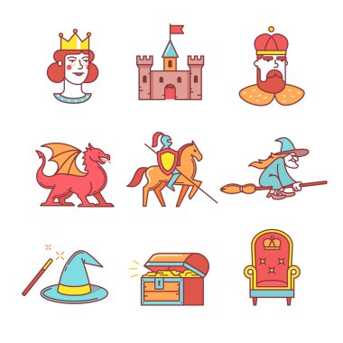 Fairy tail icons thin line set