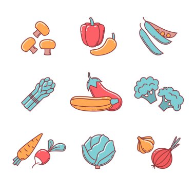 Vegetable icons thin line set