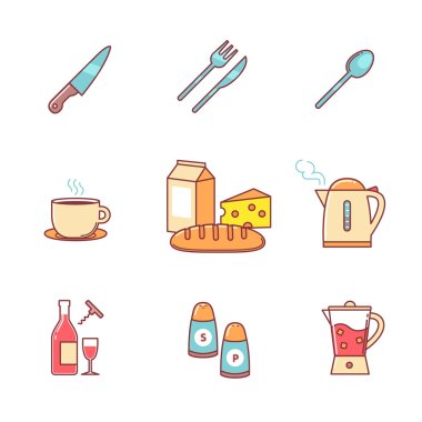 Food and drink icons thin line set clipart