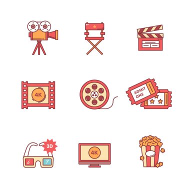 Film, film ve video simgeler ince çizgi kümesi