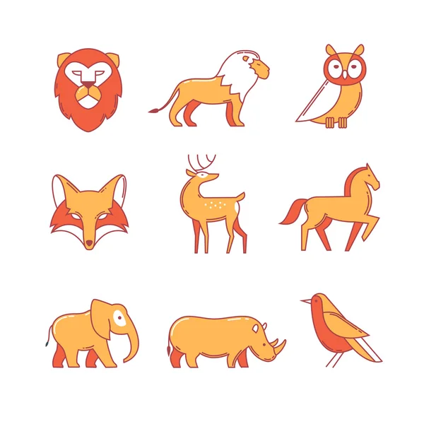 Vie sauvage populaire animaux ligne mince icônes ensemble — Image vectorielle
