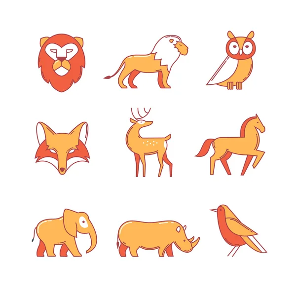 Popular wild life animals thin line icons set — Stok Vektör