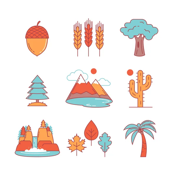 Nature and forest thin line icons set — 스톡 벡터