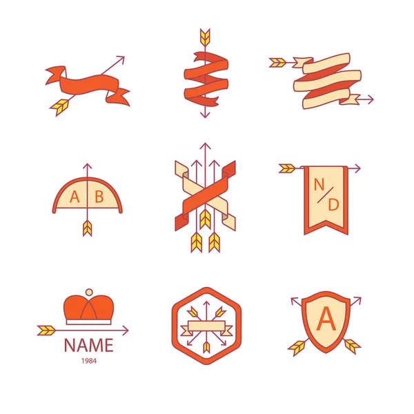 Arrow ribbon logo and emblem thin line icons set — 스톡 벡터