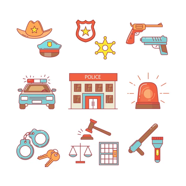 Police building, car, court and law enforcement — Stock Vector