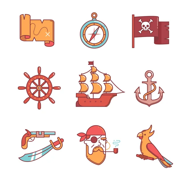 Pirate icons thin line set — ストックベクタ