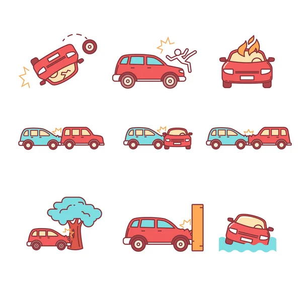 Accidente de coche y accidentes — Vector de stock