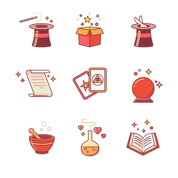 Herramientas de magia y mago — Vector de stock