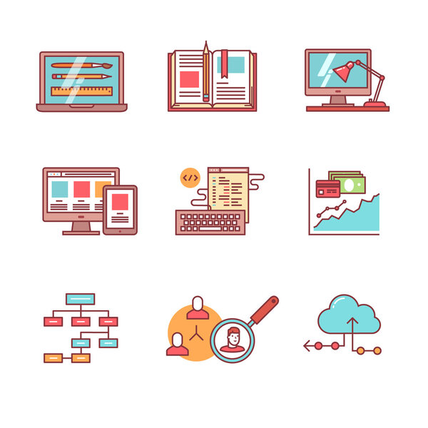 Web and app development, programming icons set
