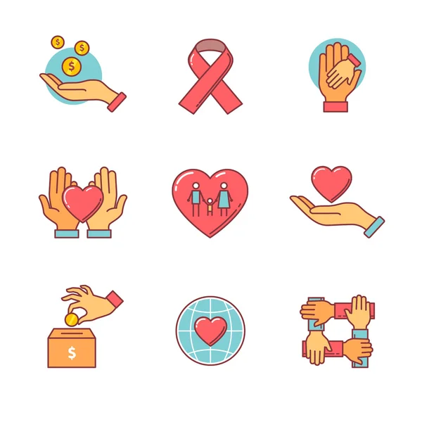 Support and care icons thin line set — Stock Vector