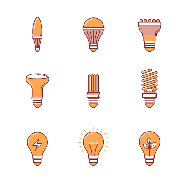 Light bulb pictogrammen dunne lijn instellen — Stockvector