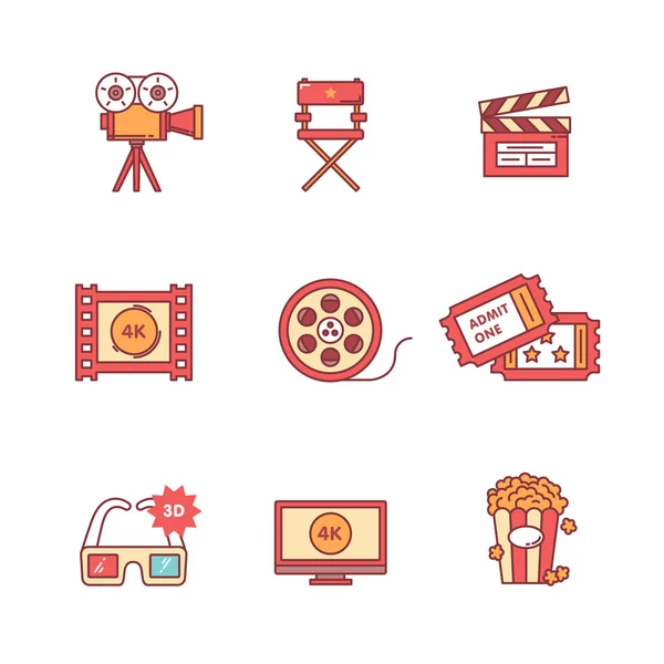Film, film och video ikoner tunn linje set — Stock vektor