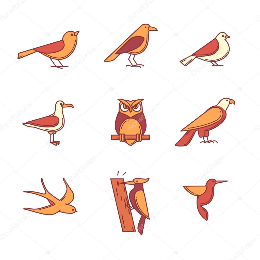 Birds icons thin line set